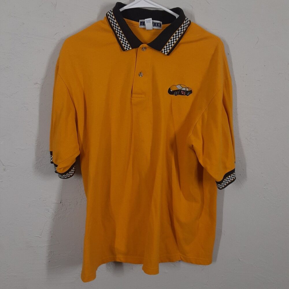 Jerzees #53 Adult Mens Yellow Checkered Flag Collar Yellow Polo Racing Shirt